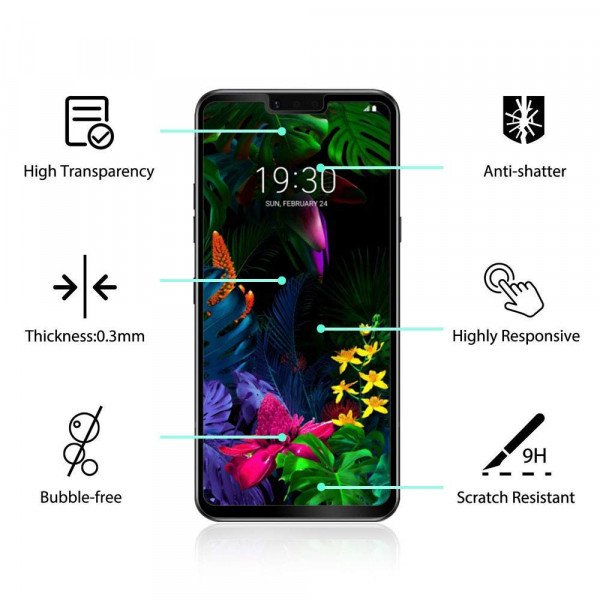 Wholesale LG G8 ThinQ Full Tempered Glass Screen Protector Case Friendly (Black Edge)